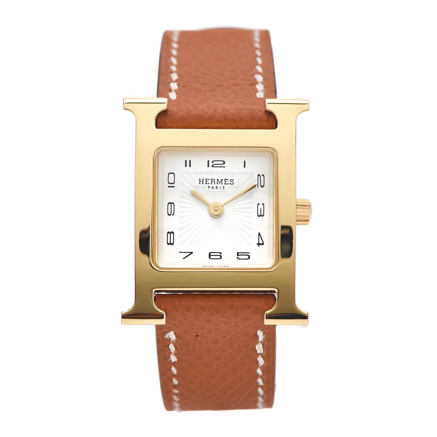 Hermes Stainless Steel Epsom 21mm Heure H Hour Quartz Watch Gold 1 of 7