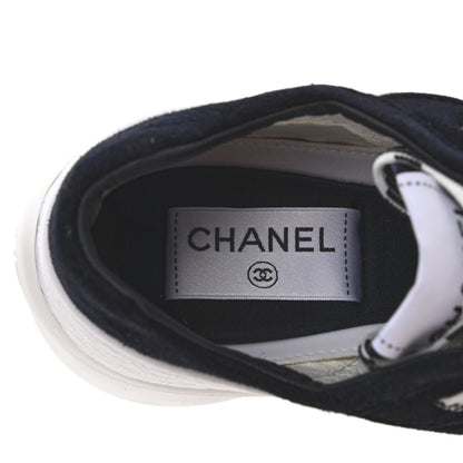Chanel Fabric Suede Kidskin CC Sneakers 37 Dark Navy White 7 of 10