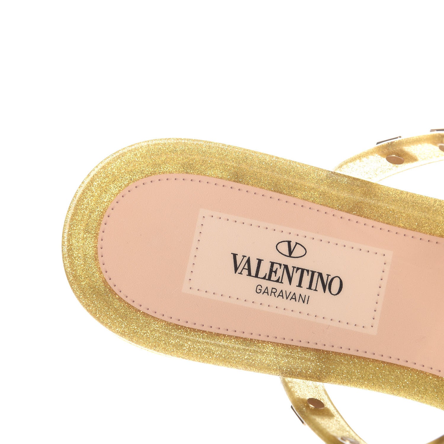 Valentino Garavani PVC Jelly Glitter Rockstud Caged Flat Thong Sandals 35 Oro 6 of 8