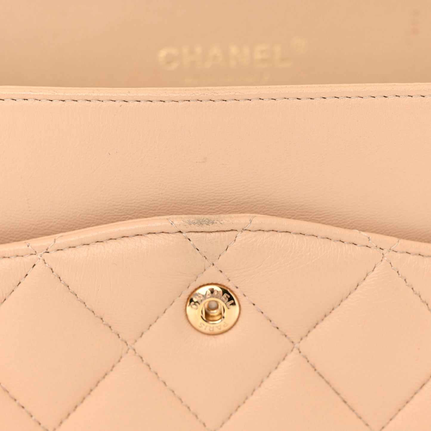 Lambskin Quilted Jumbo Double Flap Beige