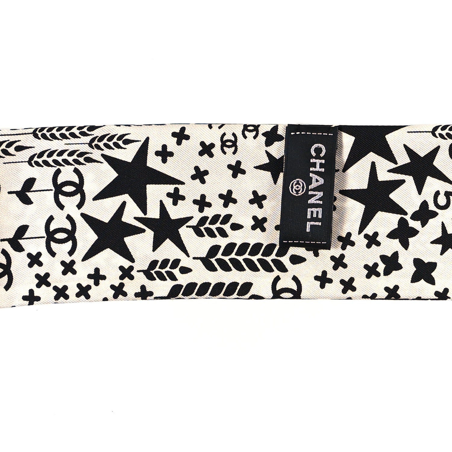 Chanel Silk CC Slim Bandeau Scarf Black Ecru 3 of 4
