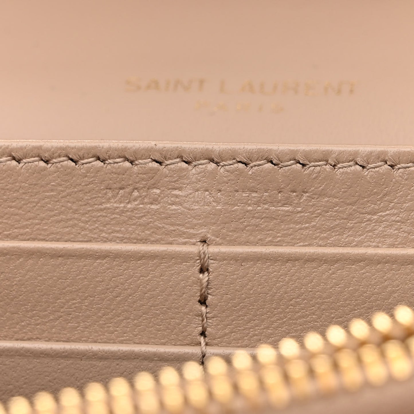 Glossy Calfskin Monogram Chain Wallet Dark Beige
