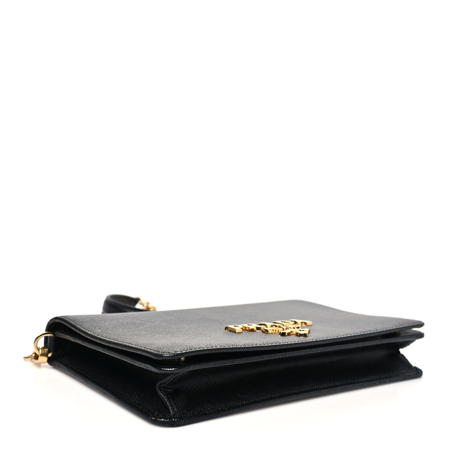 Saffiano Lux Metal Logo Mini Chain Flap Crossbody Bag Black
