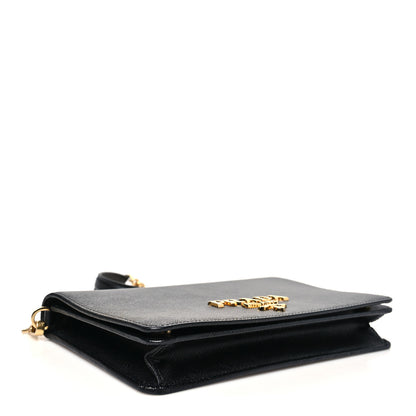 Prada Saffiano Lux Metal Logo Mini Chain Flap Crossbody Bag Black 4 of 11
