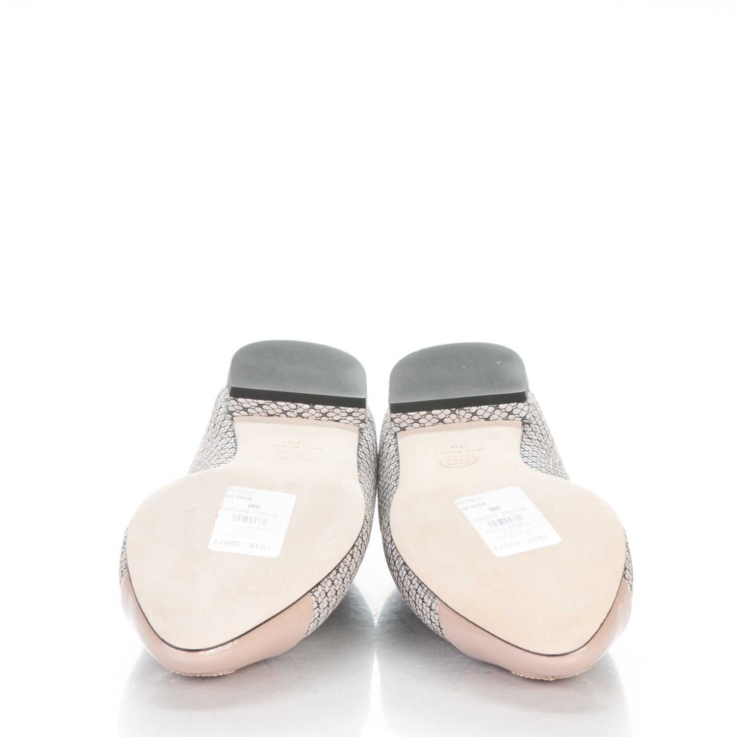 Metallic Goatskin Patent Calfskin Cap Toe Ballerina Flats 39 Pink Beige