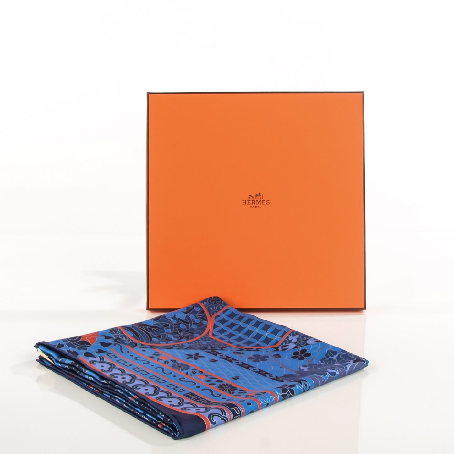 Silk Collections Imperiales Scarf 90 Navy Red Royal Bleu