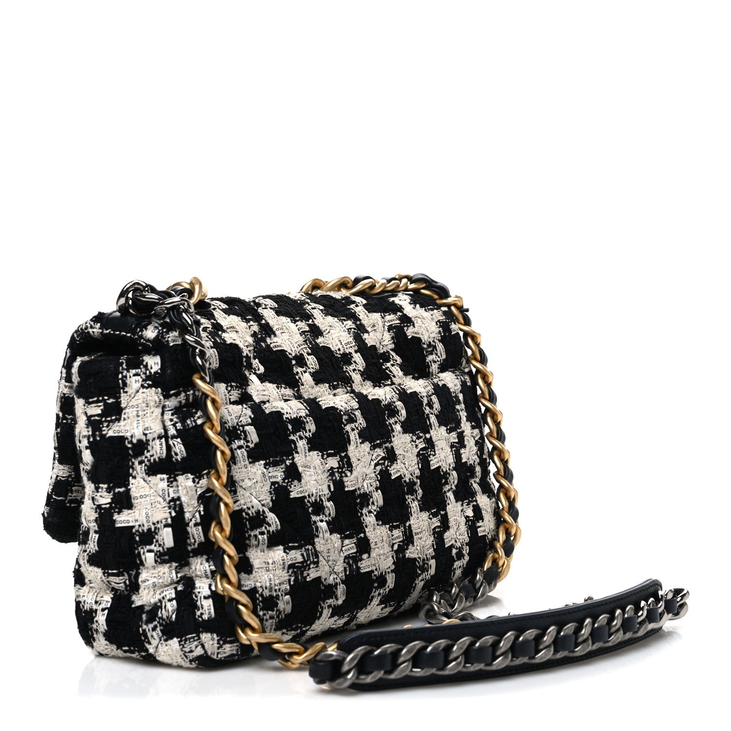 Chanel Tweed Quilted Medium Chanel 19 Flap Black Ecru White 3 of 10