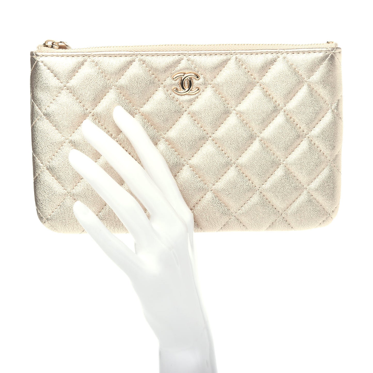 Metallic Lambskin Quilted Cosmetic Case Gold