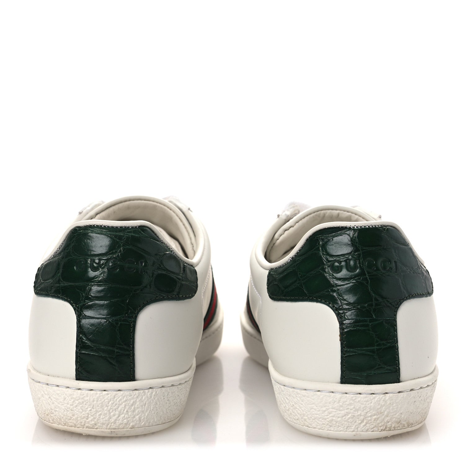 Gucci Calfskin Crocodile Web Womens Ace Sneakers 39 White Green 6 of 13