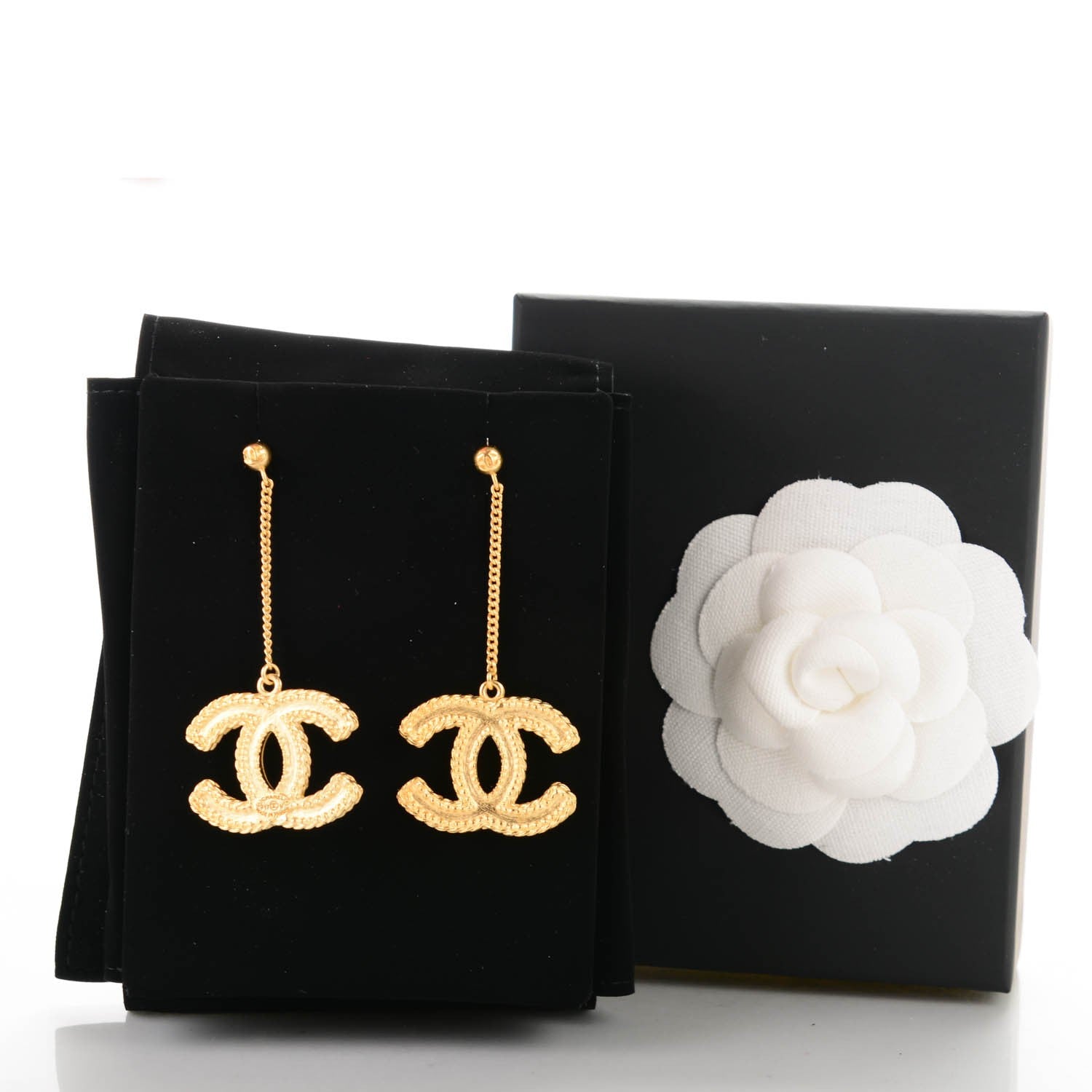 Chanel CC Drop Earrings Matte Gold 3 of 5