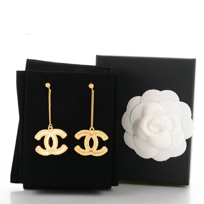 Chanel CC Drop Earrings Matte Gold 3 of 5