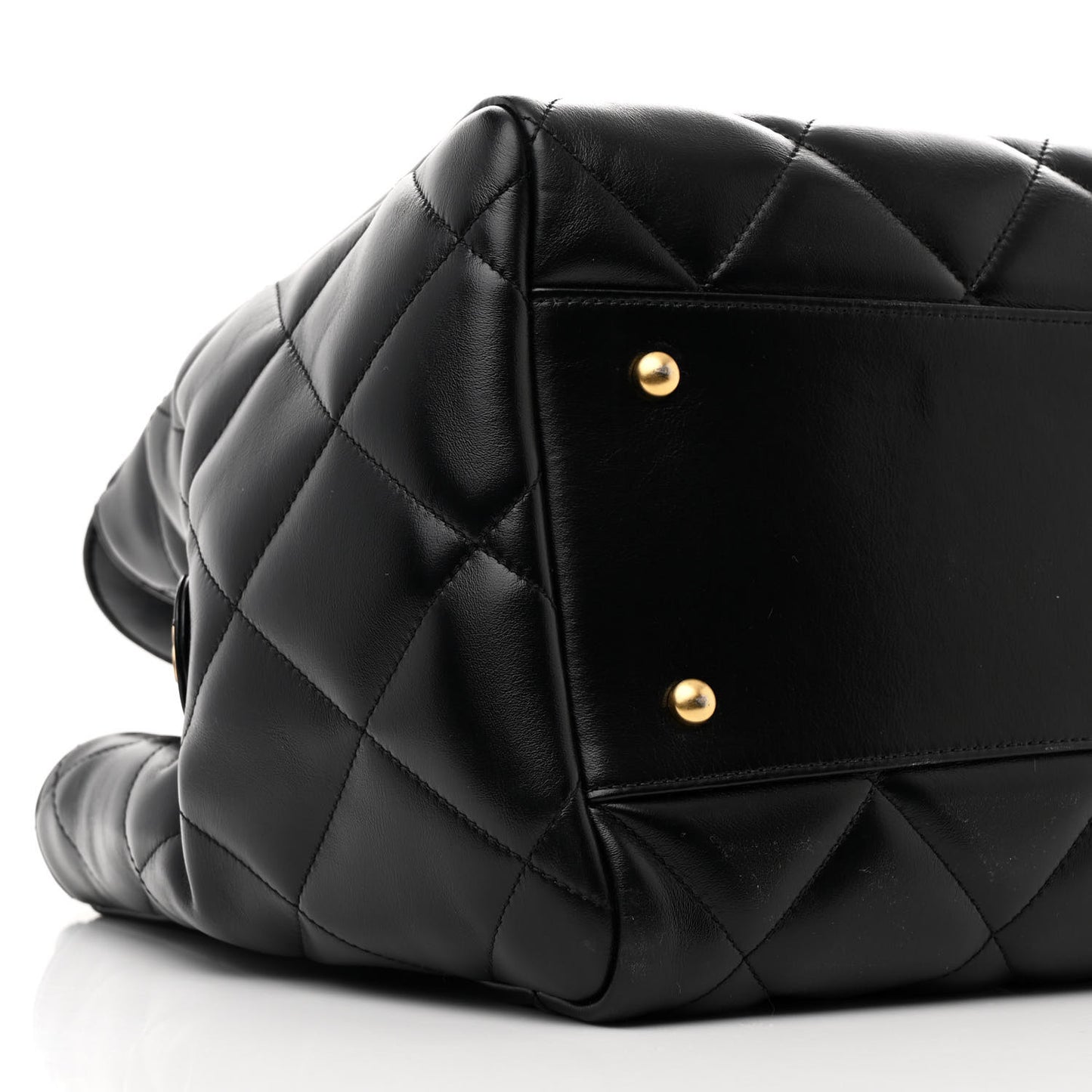 Shiny Calfskin Quilted Shopping Tote Black