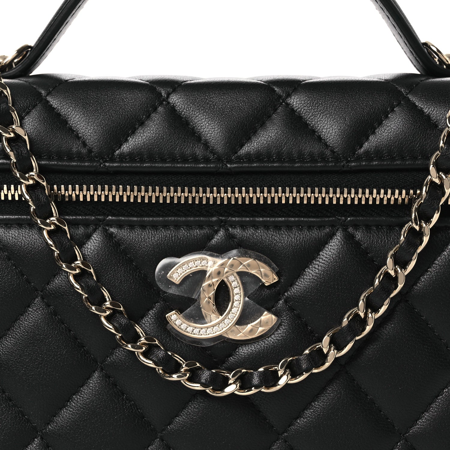 Chanel Lambskin Quilted Crystal CC Top Handle Slim Vanity Case With Chain Black 8 of 12
