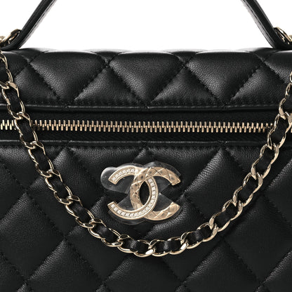 Chanel Lambskin Quilted Crystal CC Top Handle Slim Vanity Case With Chain Black 8 of 12