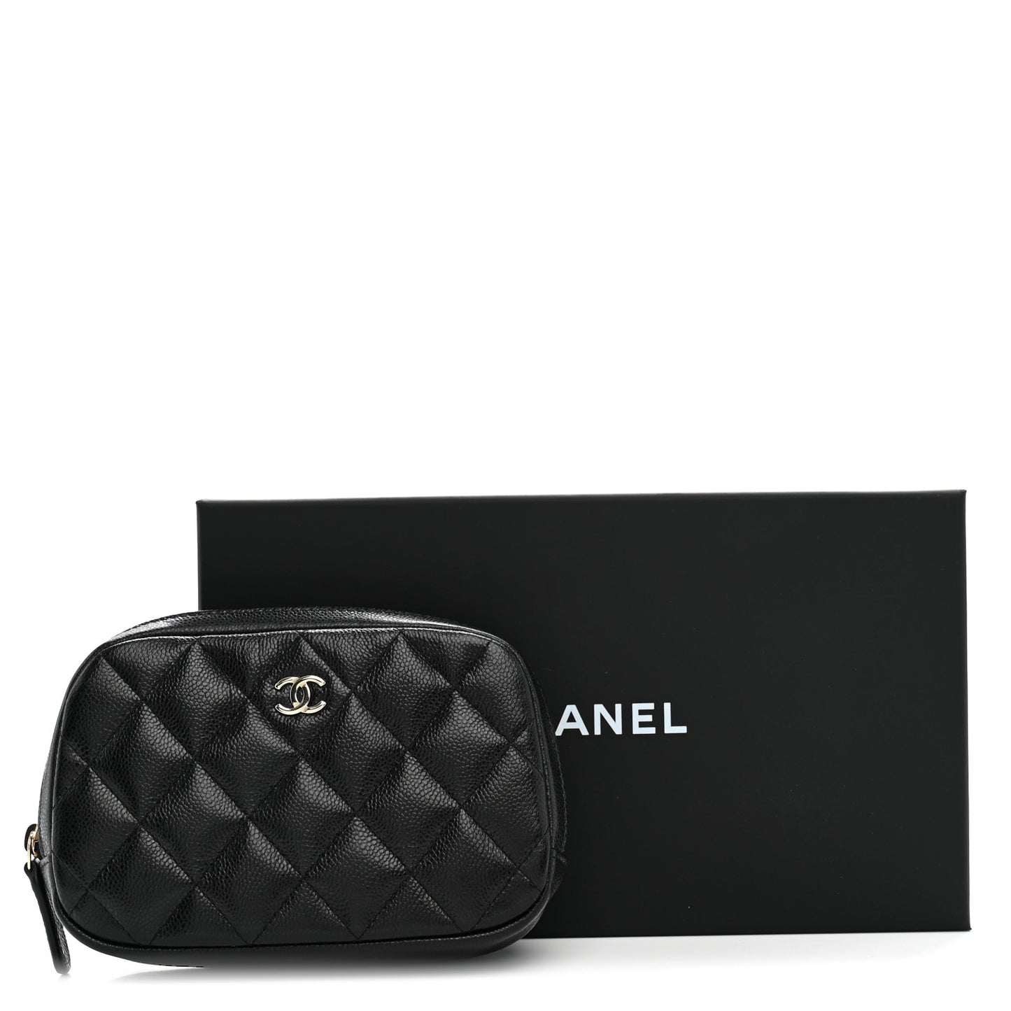 Caviar Quilted Small Curvy Pouch Cosmetic Case Black