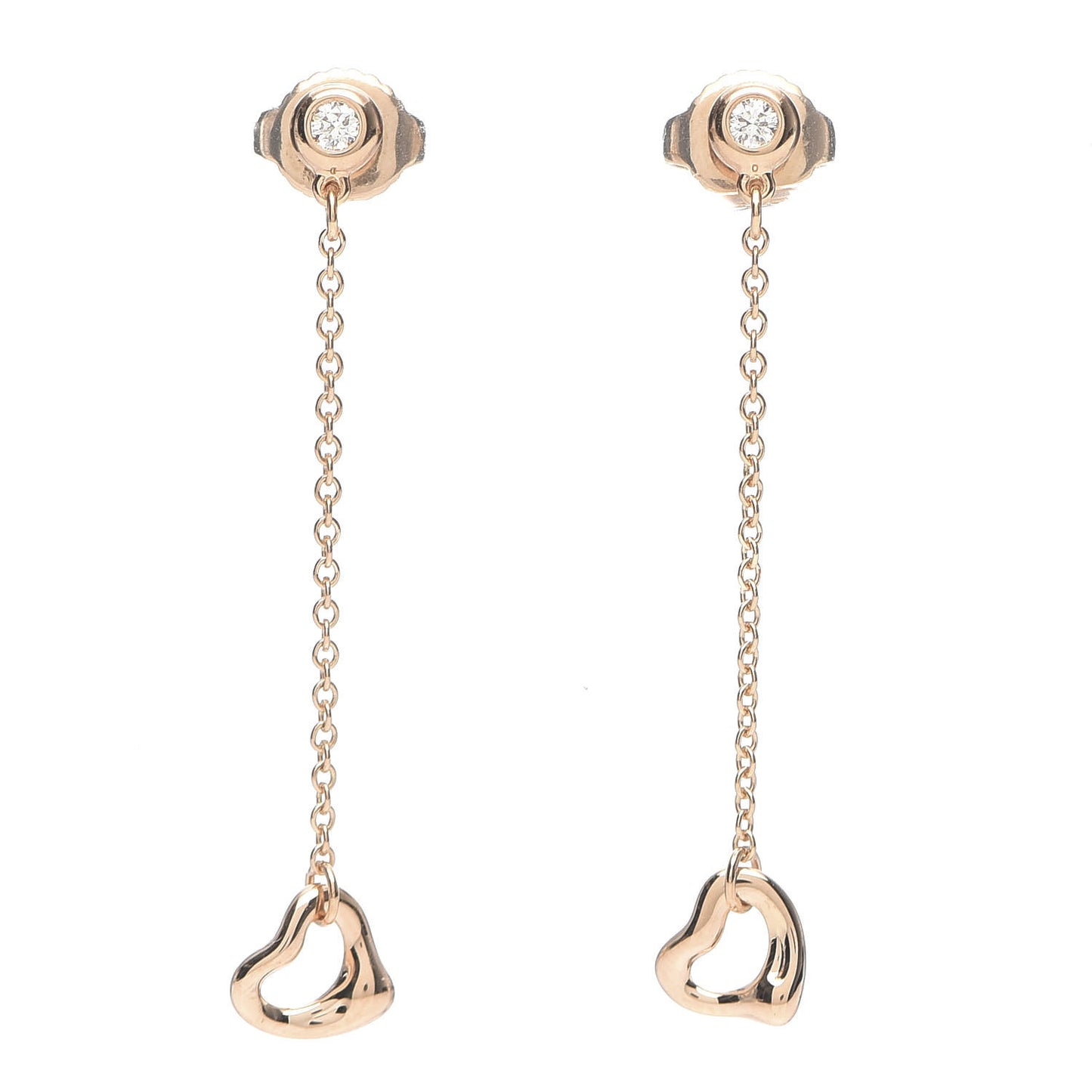 18K Rose Gold Diamond Elsa Peretti Diamonds by the Yard Open Heart Earrings