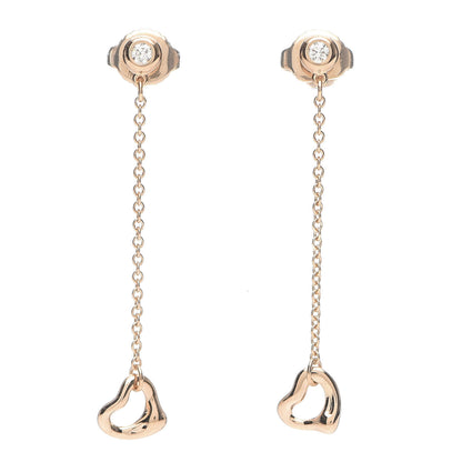Tiffany 18K Rose Gold Diamond Elsa Peretti Diamonds by the Yard Open Heart Earrings 1 of 5