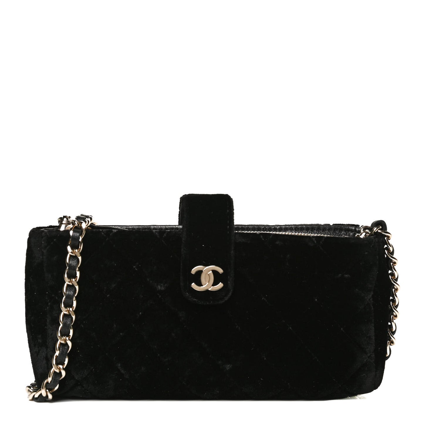 Velvet Quilted Small Clutch With Chain Black