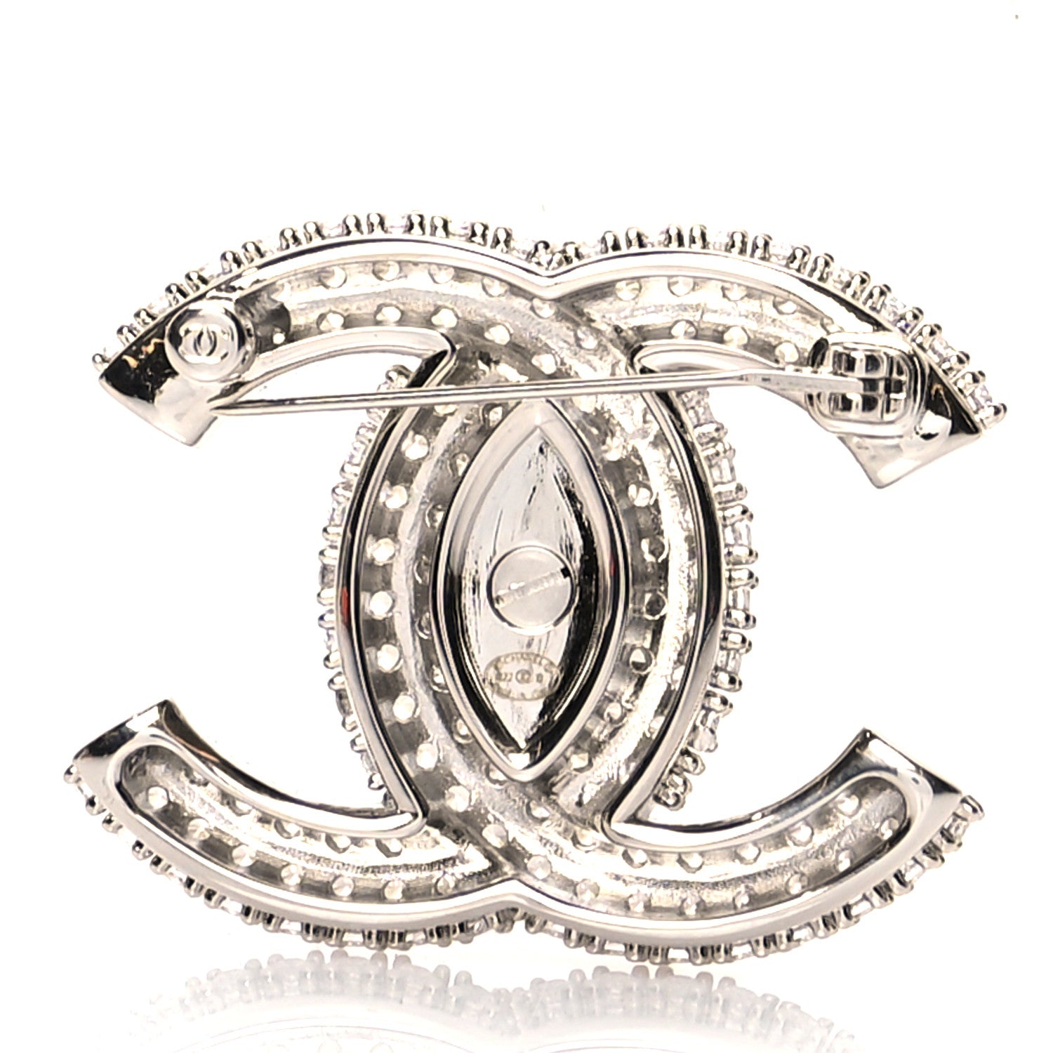Chanel Crystal CC Turnlock Brooch Silver 3 of 4