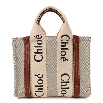 Chloe Cotton Calfskin Small Woody Ribbon Tote White Brown 1 of 10