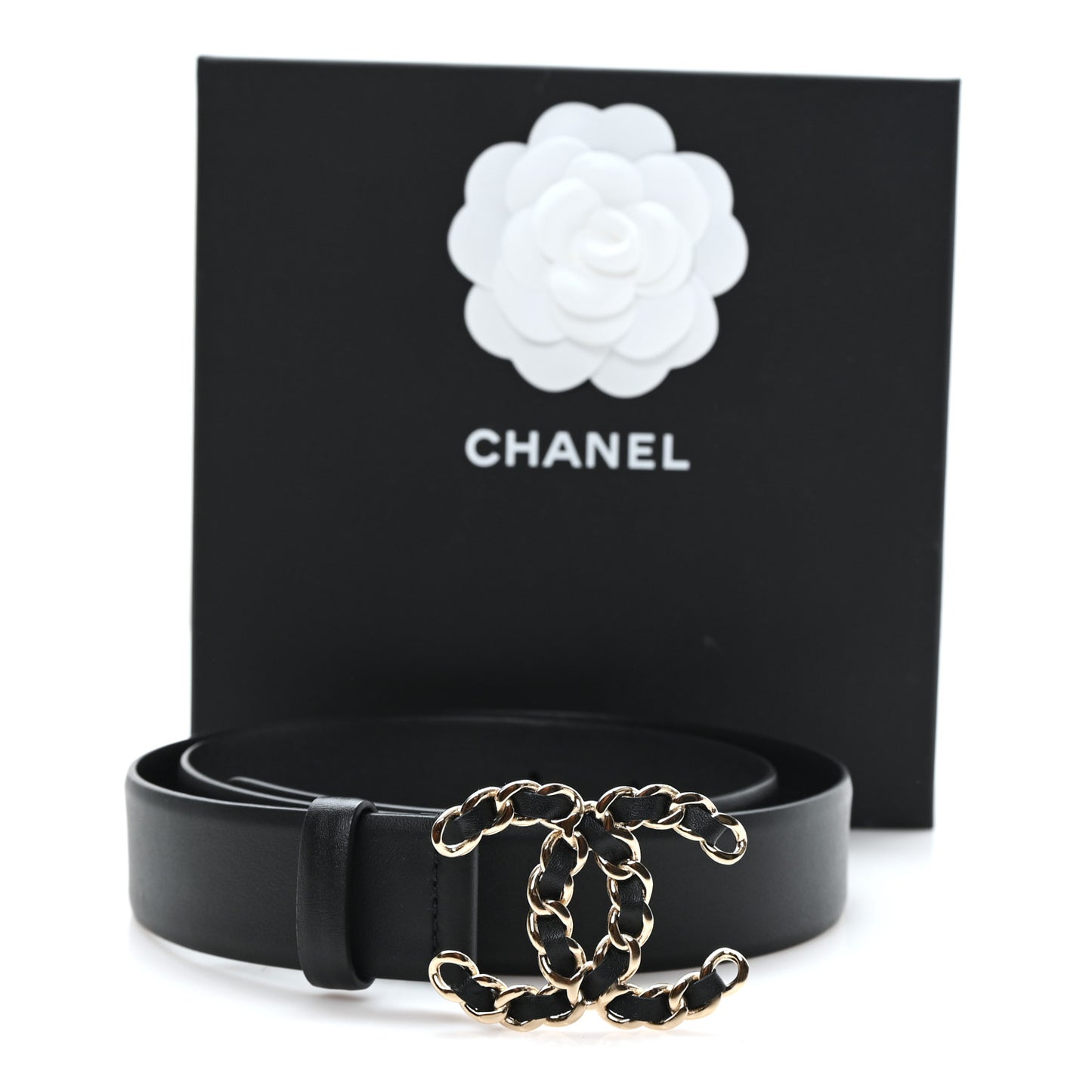 Calfskin CC Chain Belt 85 34 Black