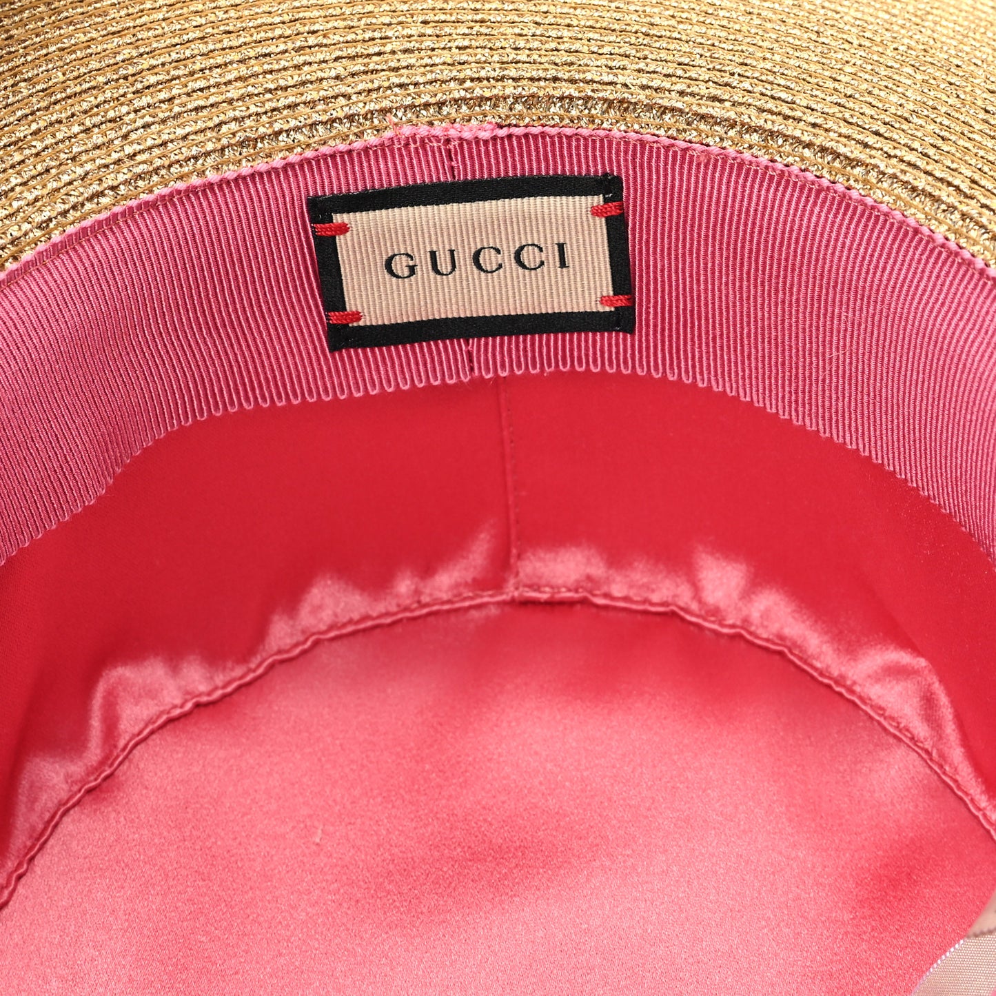 Glittered Straw Grosgrain Wide Brim Hat M Gold Black