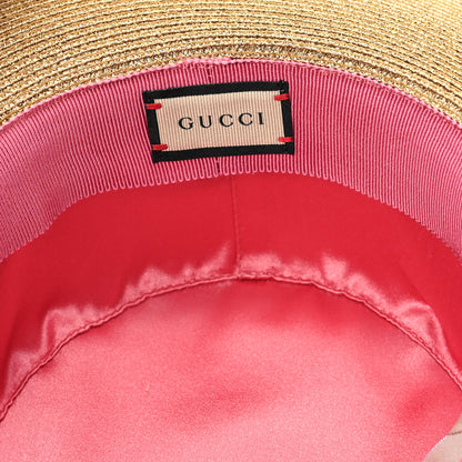 Gucci Glittered Straw Grosgrain Wide Brim Hat M Gold Black 8 of 9