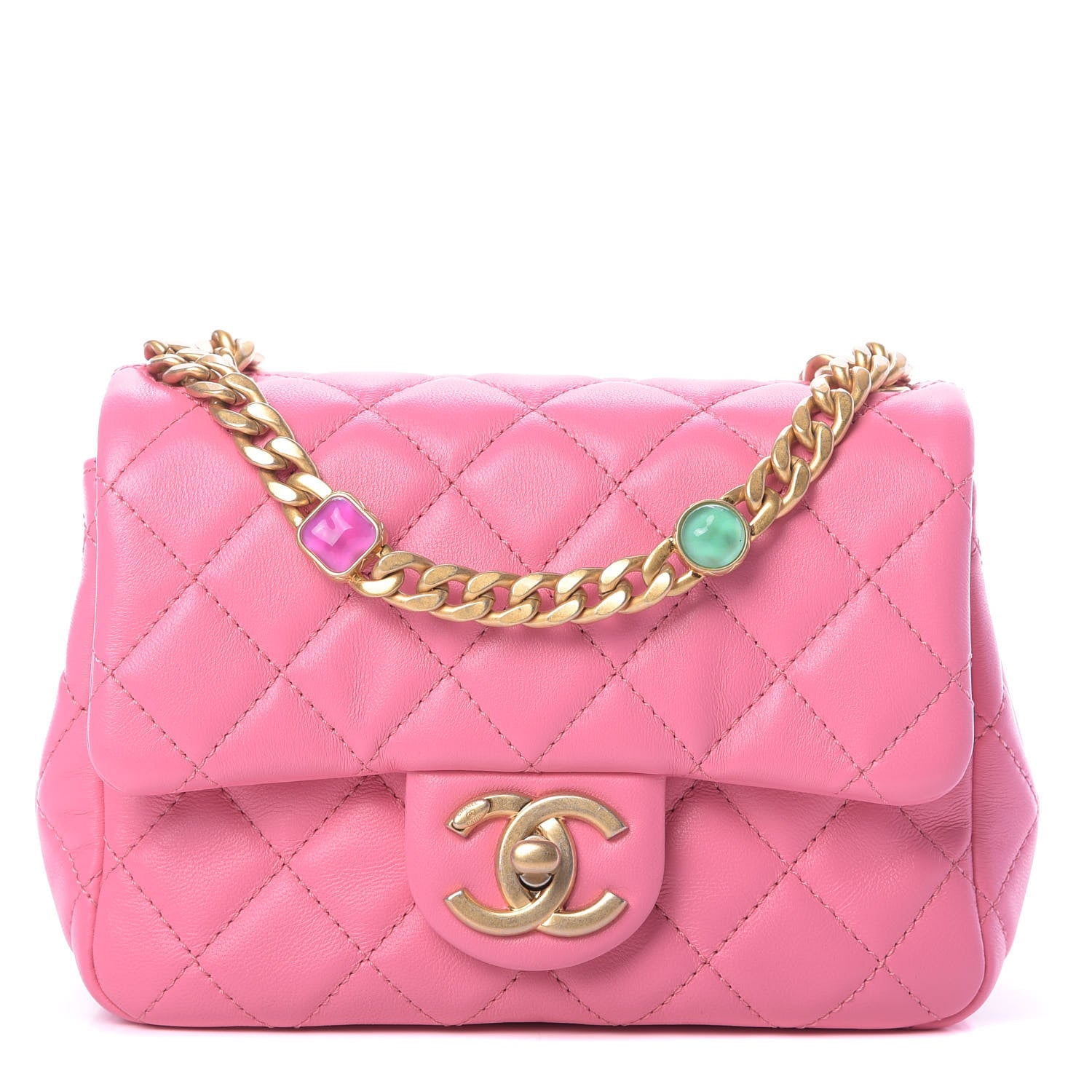 Chanel Lambskin Resin Quilted Mini Pearl Samba Square Flap Pink 1 of 11