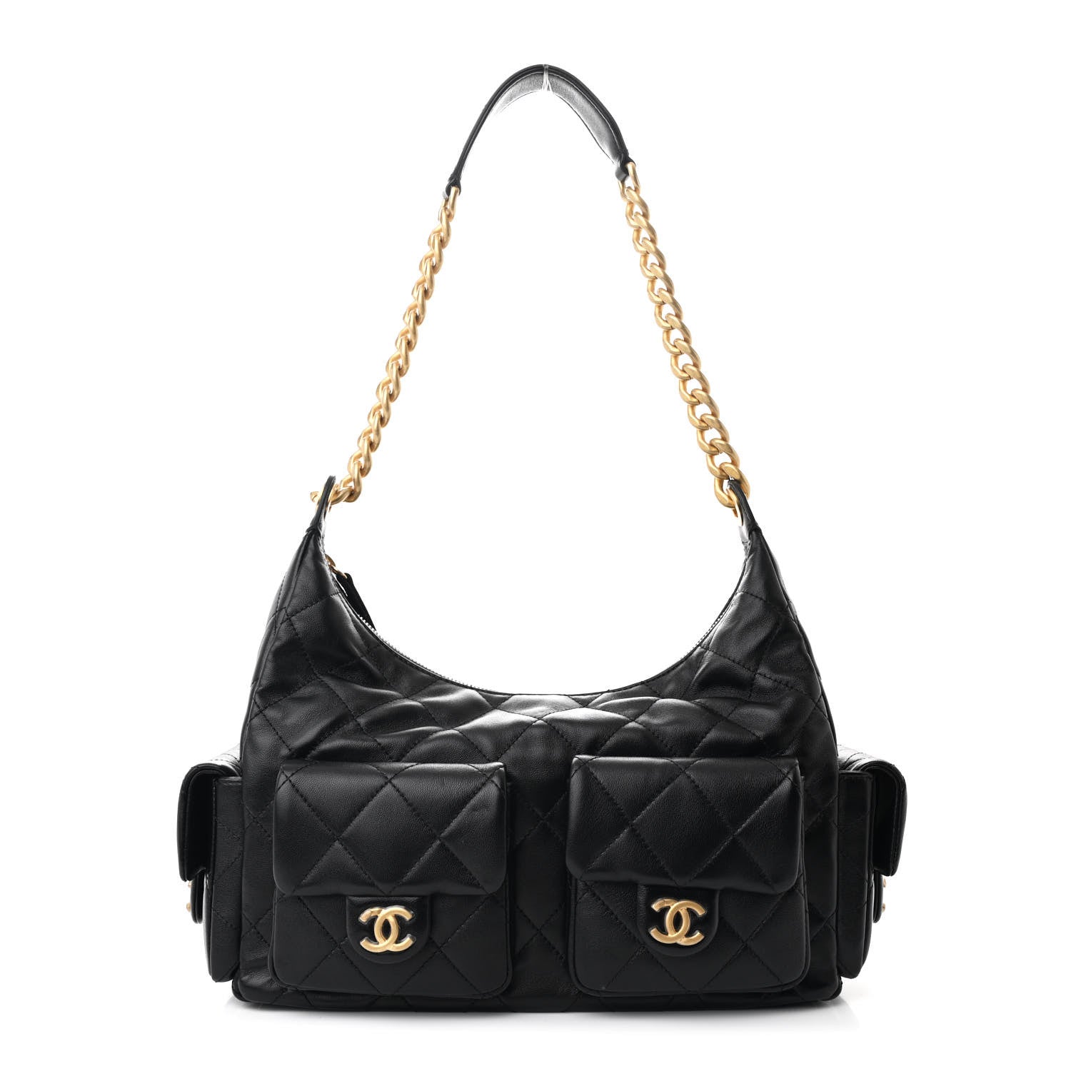 Chanel Shiny Lambskin Quilted Trendy Pockets Hobo Black 1 of 10
