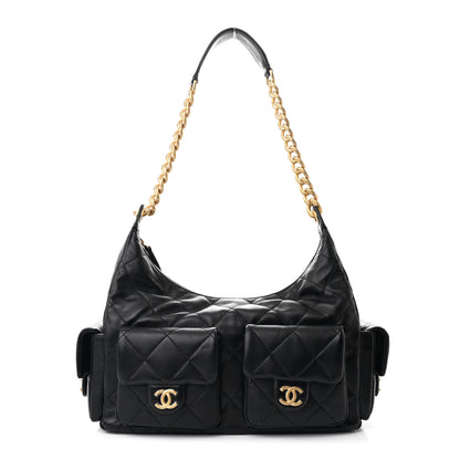 Chanel Shiny Lambskin Quilted Trendy Pockets Hobo Black 1 of 10