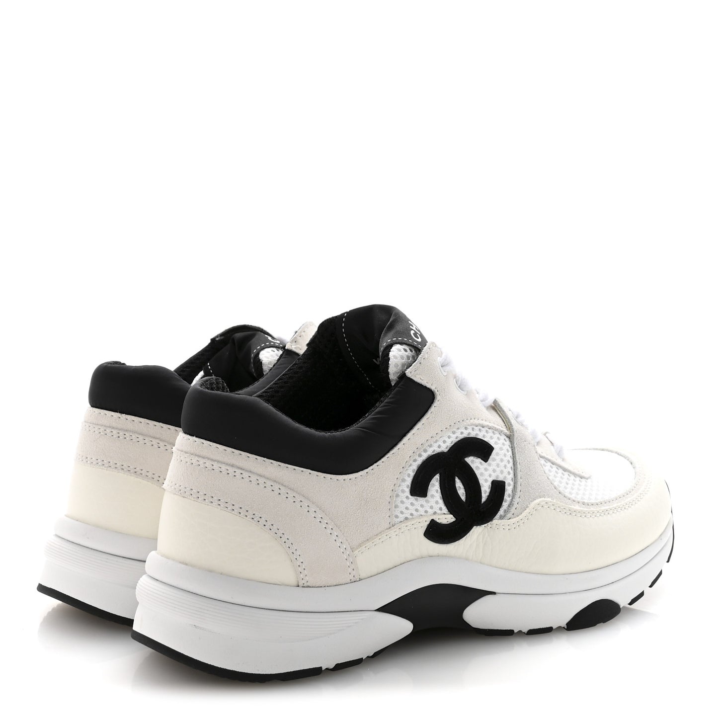 Mesh Suede Grained Calfskin Womens CC Sneakers 36 White Black