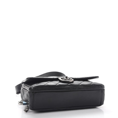 Chanel Shiny Goatskin Quilted Large Double Carry Waist Chain Flap Black 4 of 10