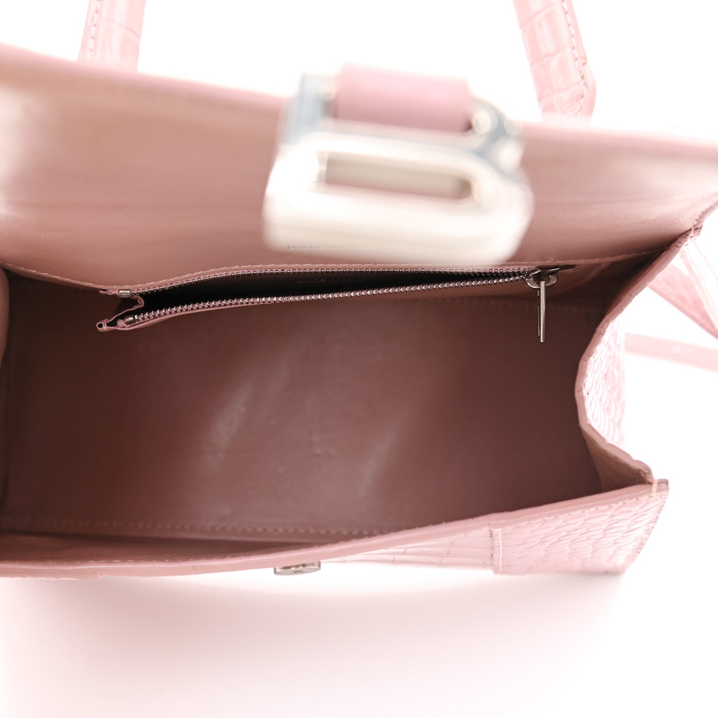 Shiny Calfskin Crocodile Embossed Small Hourglass Top Handle Bag Powder Pink