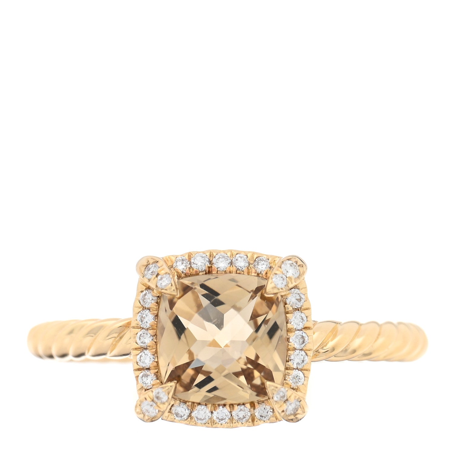 David Yurman 18K Yellow Gold Diamond Citrine 7mm Petite Chatelaine Pave Bezel Ring 56 7.5 1 of 5