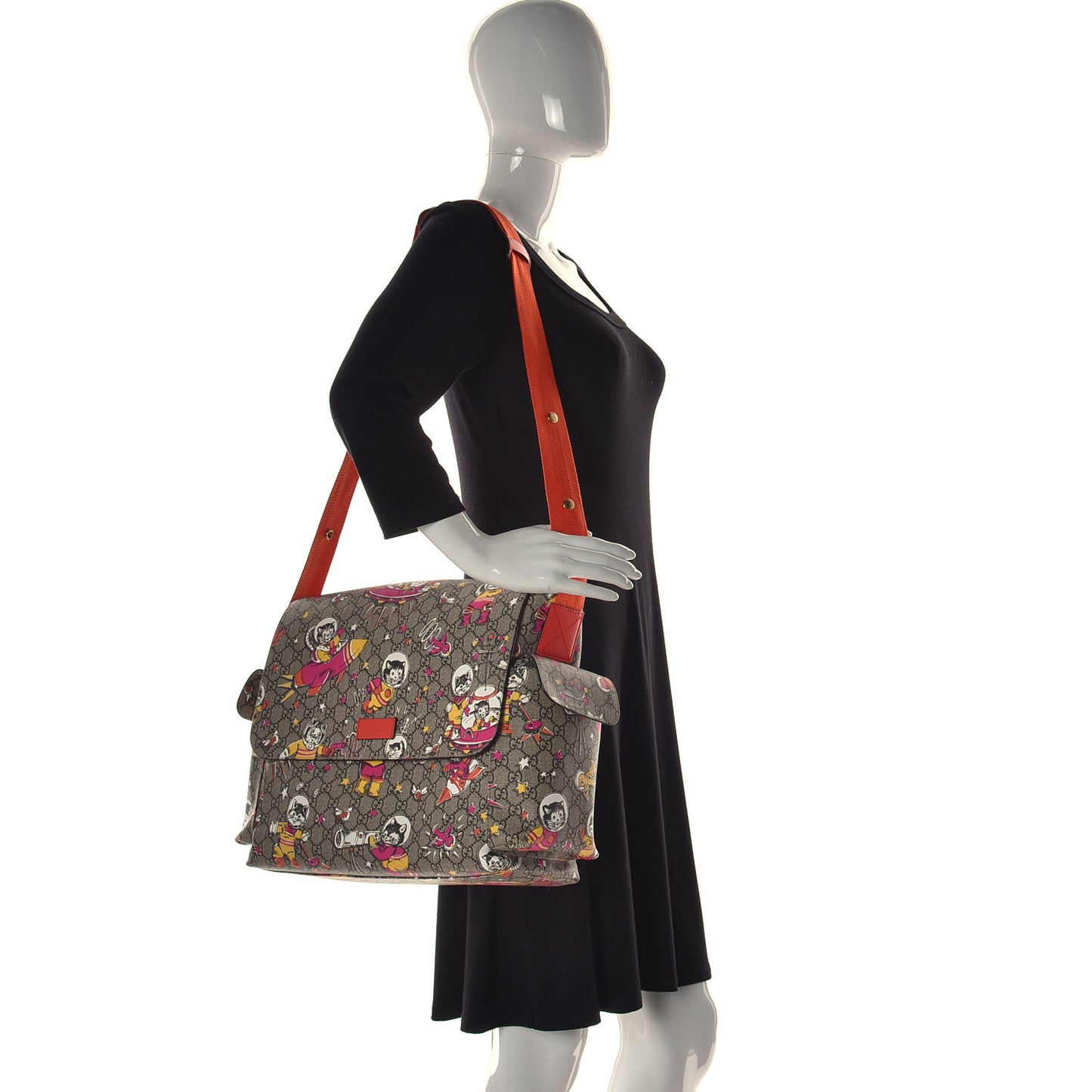 GG Supreme Monogram Space Cats Diaper Bag Orange