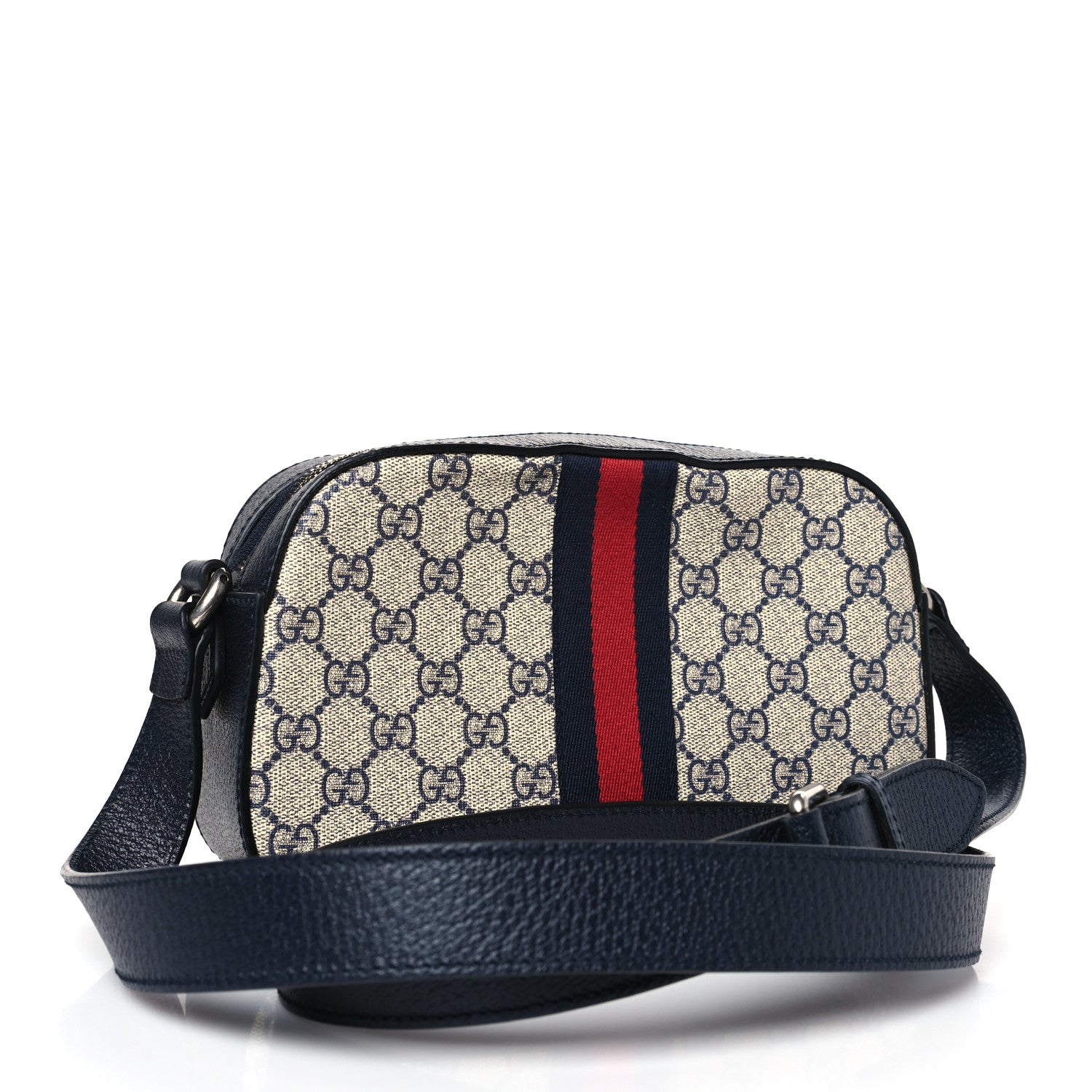 Gucci GG Supreme Monogram Textured Dollar Calfskin Web Small Ophidia Camera Bag Beige Blue 3 of 8