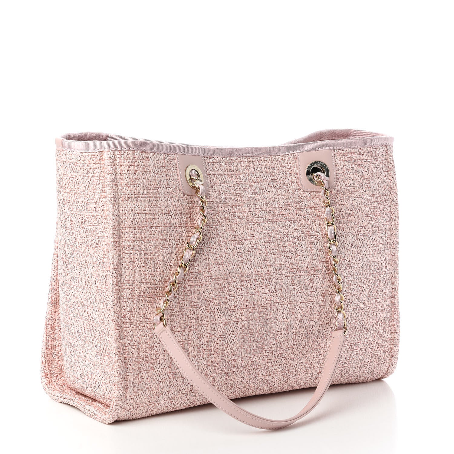 Chanel Straw Lurex Small Deauville Tote Pink 3 of 10