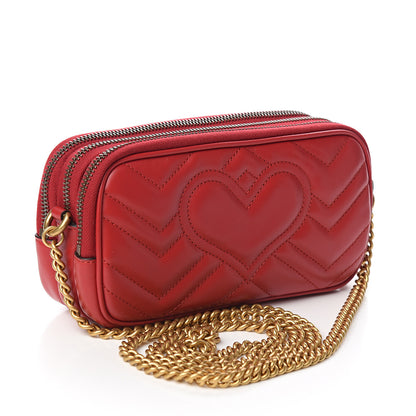 Gucci Calfskin Matelasse Mini GG Marmont Chain Crossbody Bag Hibiscus Red 2 of 12