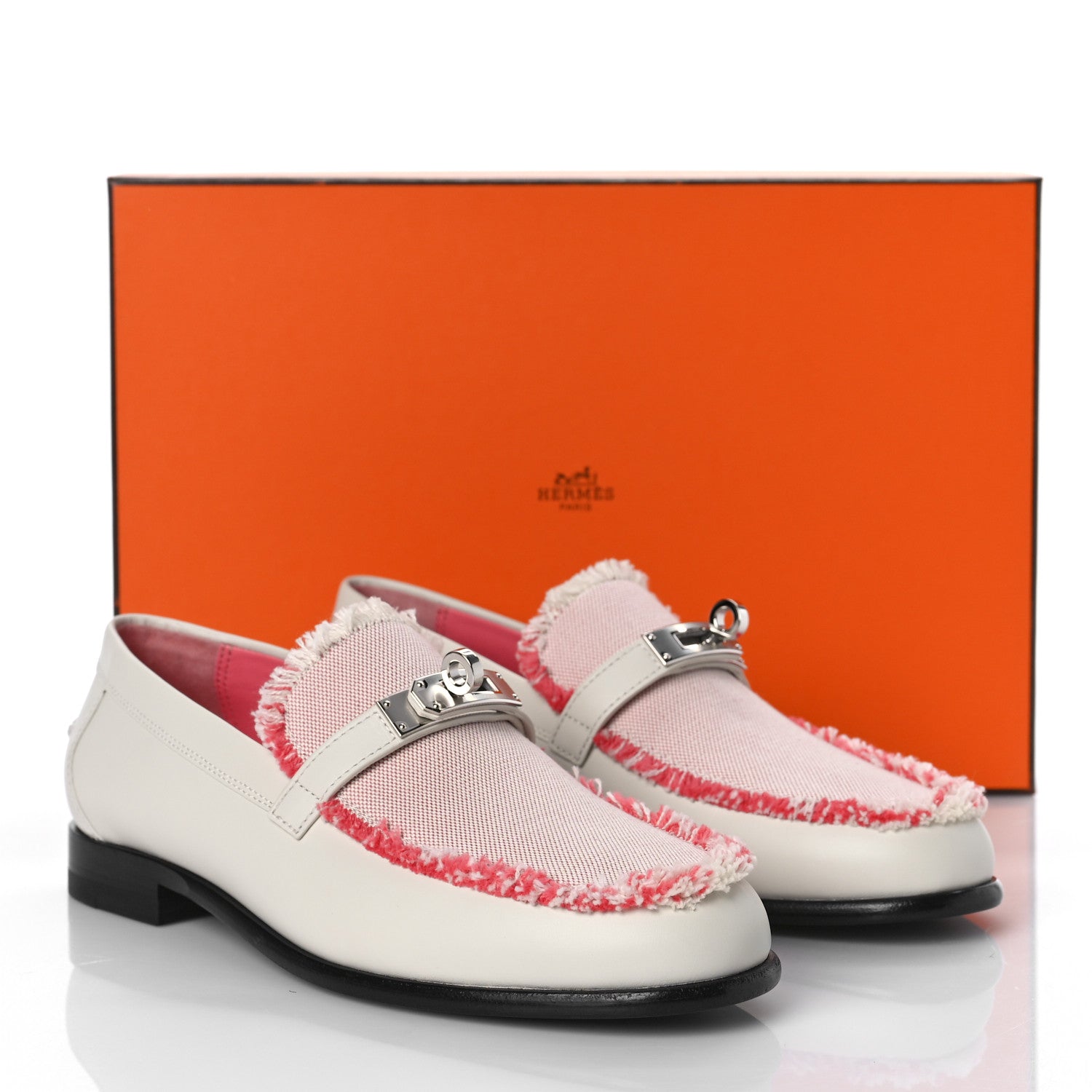 Hermes Toile Calfskin Fray Fray Womens Destin Loafer 37 Beige Glaise 36 FRAMBOISE 9 of 9