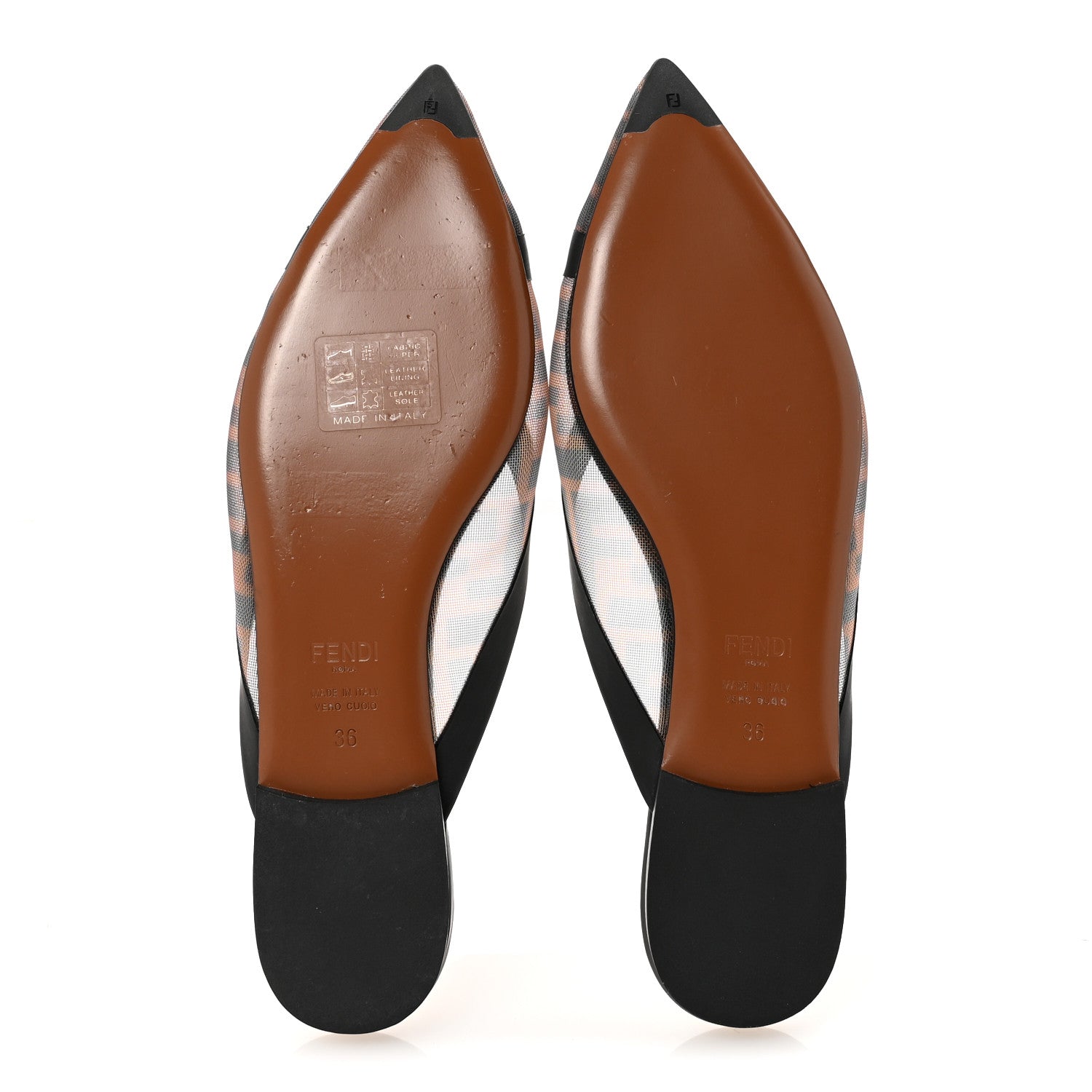 Fendi Technical Mesh Vitello FF Colibri Flat Mules 36 Tobacco Moro Black 6 of 8