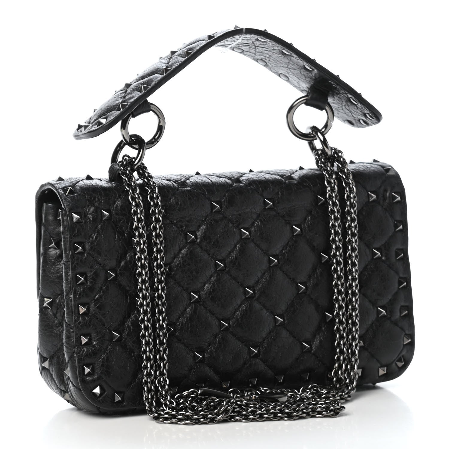 Valentino Garavani Craquele Nappa Small Rockstud Spike Shoulder Bag Black 2 of 4