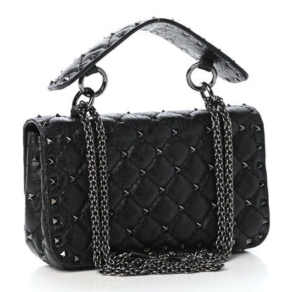 Valentino Garavani Craquele Nappa Small Rockstud Spike Shoulder Bag Black 2 of 4