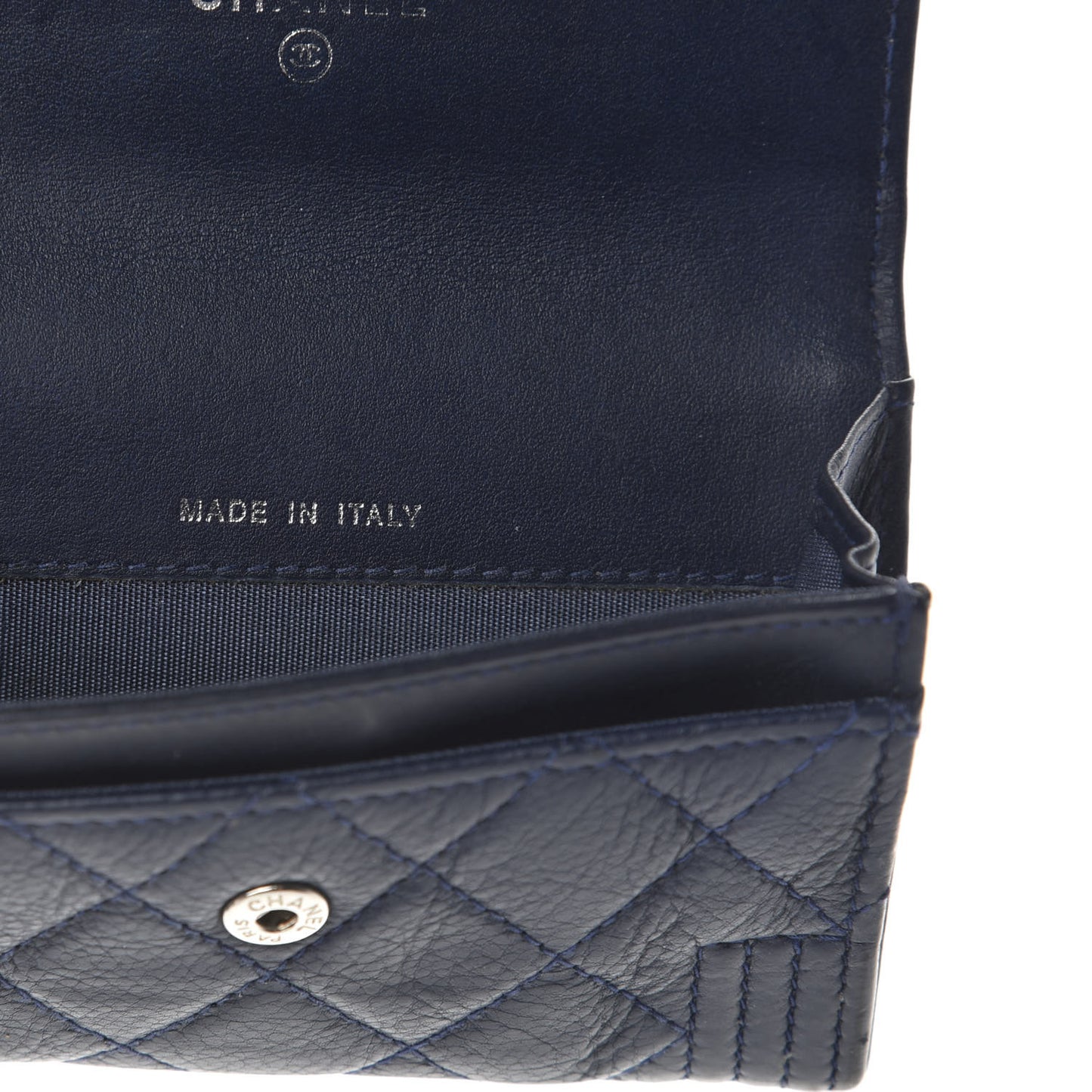 Calfskin Quilted Boy Flap Card Holder Wallet Blue