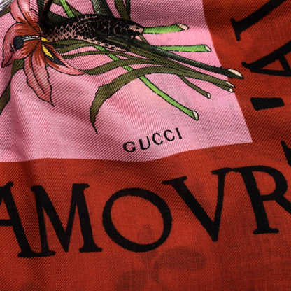 Gucci Wool Silk Flora Snake Print Shawl Scarf Roseate Red 2 of 3