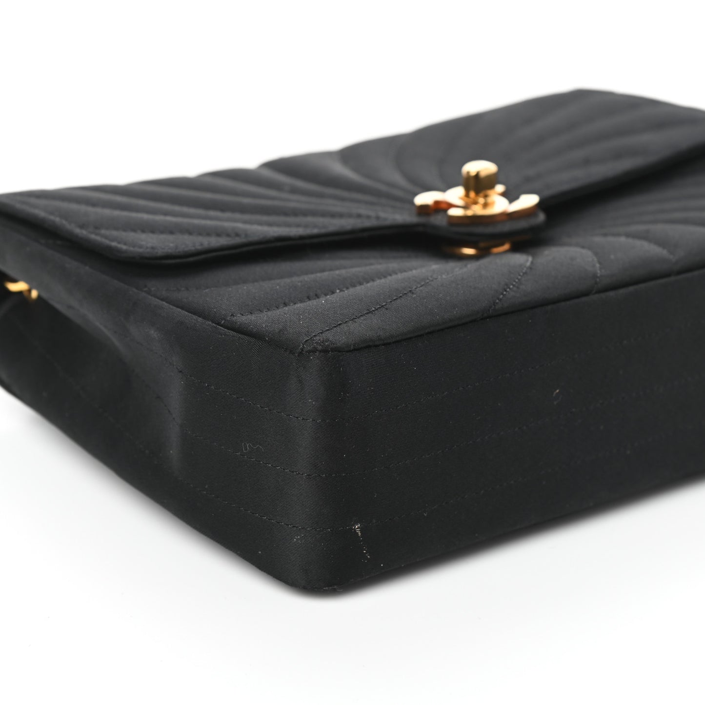 Satin Flap Shoulder Bag Black
