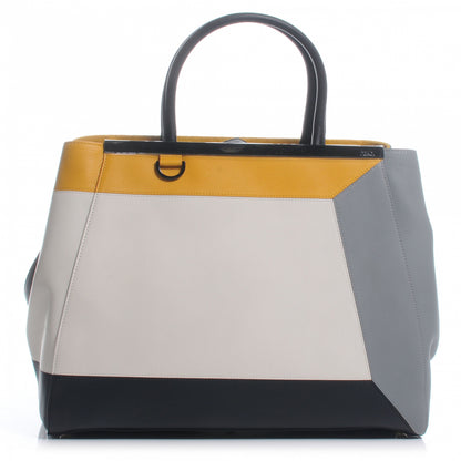 Fendi Vitello Colorblock Medium 2Jours Tote White Multicolor Girasole Black 1 of 9
