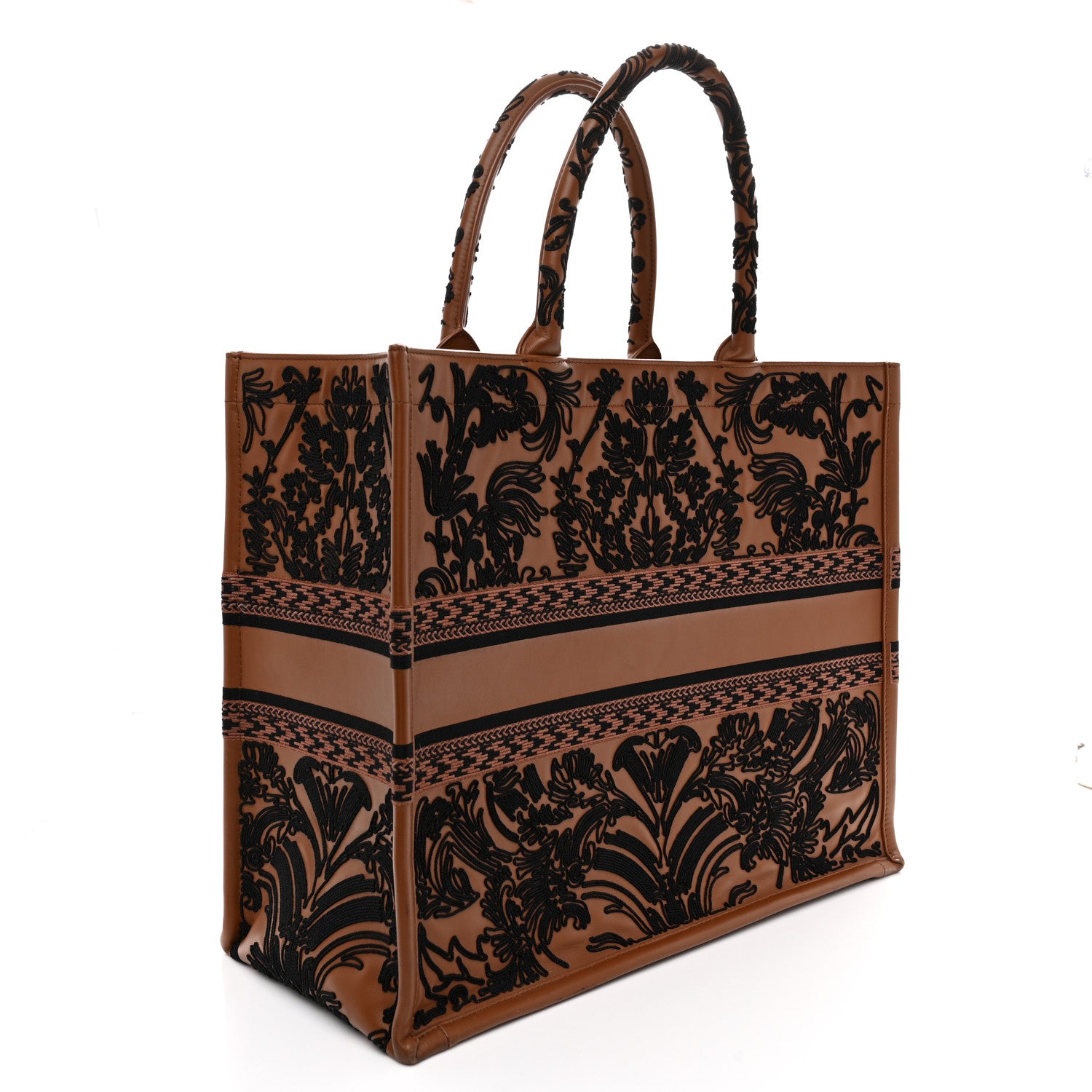 Christian Dior Calfskin Cornely-Effect Embroidery Large Book Tote Brown Black 3 of 15