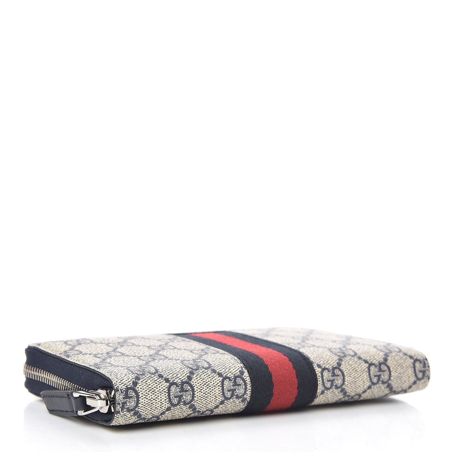 GG Supreme Monogram Web Zip Around Wallet Beige Blue