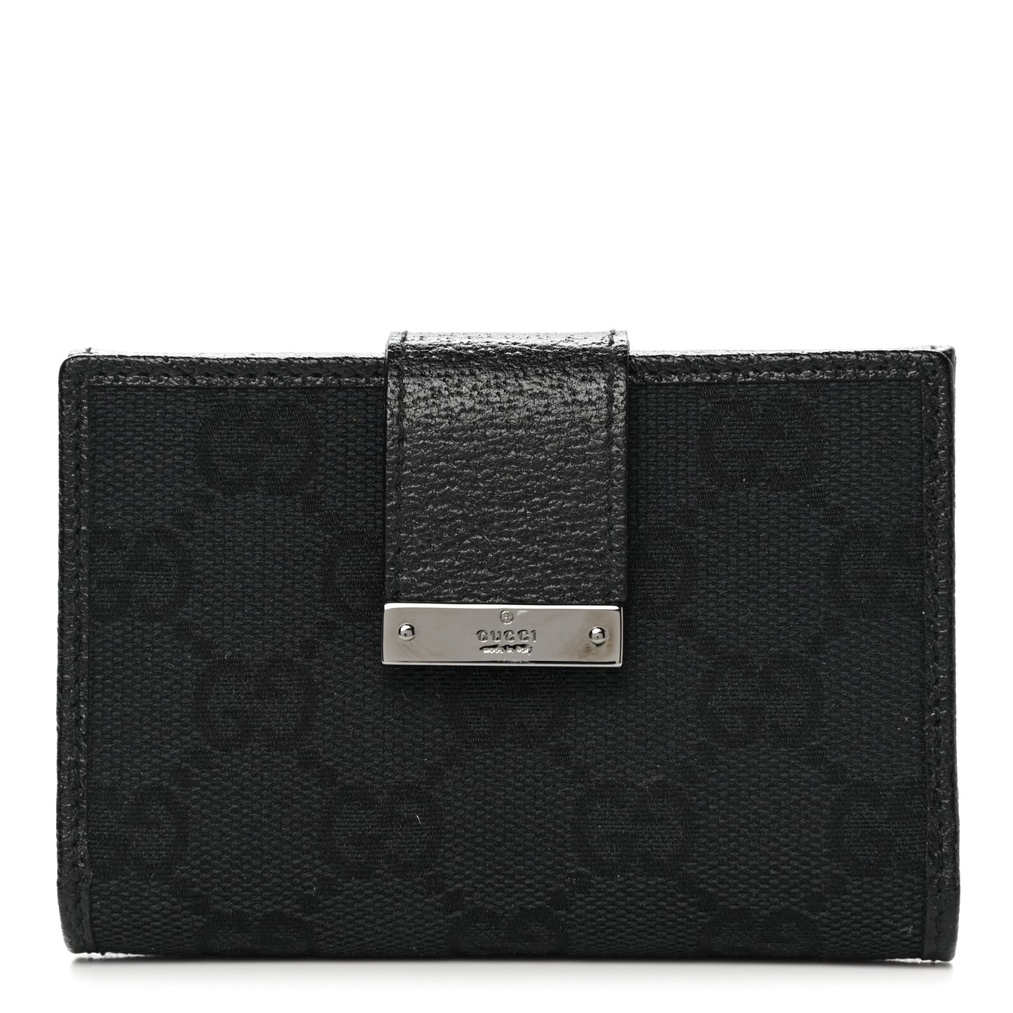 Monogram Metal Bar Compact Flap Wallet Black