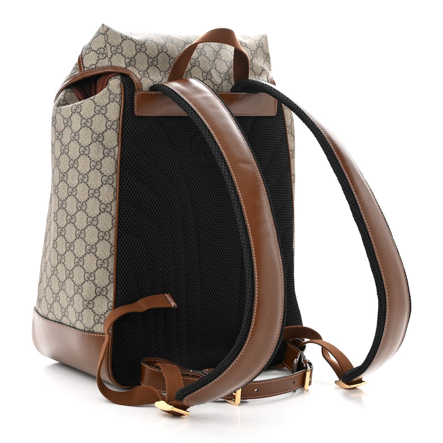 GG Supreme Monogram Azalea Calfskin Medium Retro Interlocking G Buckle Backpack Beige Ebony Brown Sugar